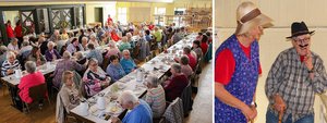 Volles Haus im Brachbacher Pfarrheim: Das Team Mudersbach der Ökumenischen Sozialstation Betzdorf/Kirchen hatte zum Patientennachmittag eingeladen – und viele kamen. Neben einem reichhaltigen Kuchenbüfett gab es auch viel zu Lachen – zum Beispiel als Elisabeth Vetter (links) und Anke Wielandt-Buchner die Gebrechen des Alters aufs Korn nahmen.